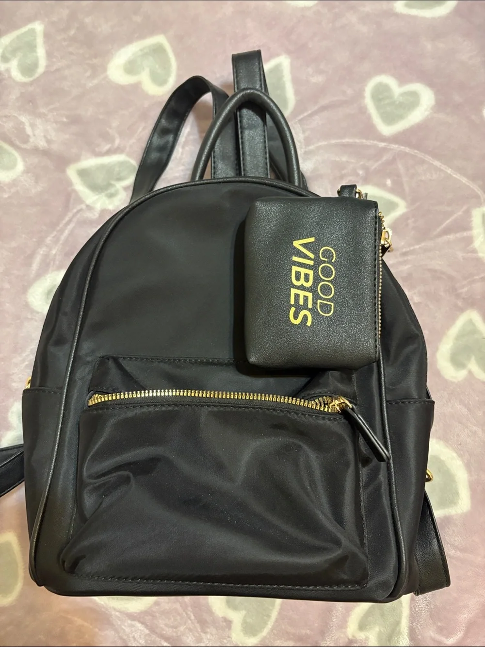 Charles & Keith Black Mini Backpack with Gold Hardware